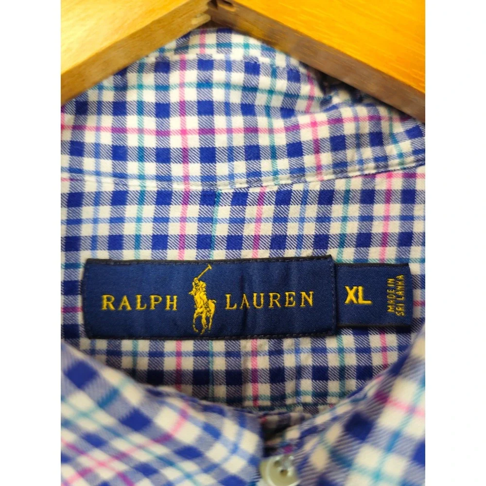 Polo Ralph Lauren Shirt Mens XL Blue Green Pink Gingham Plaid Light Flannel